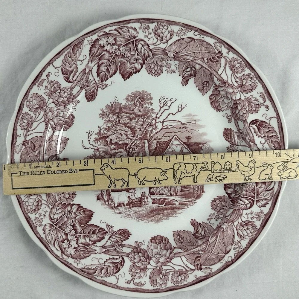 Vintage Spode Red‎ Rural Scenes Blue Room Collection Dinner Plate 10 3/8
